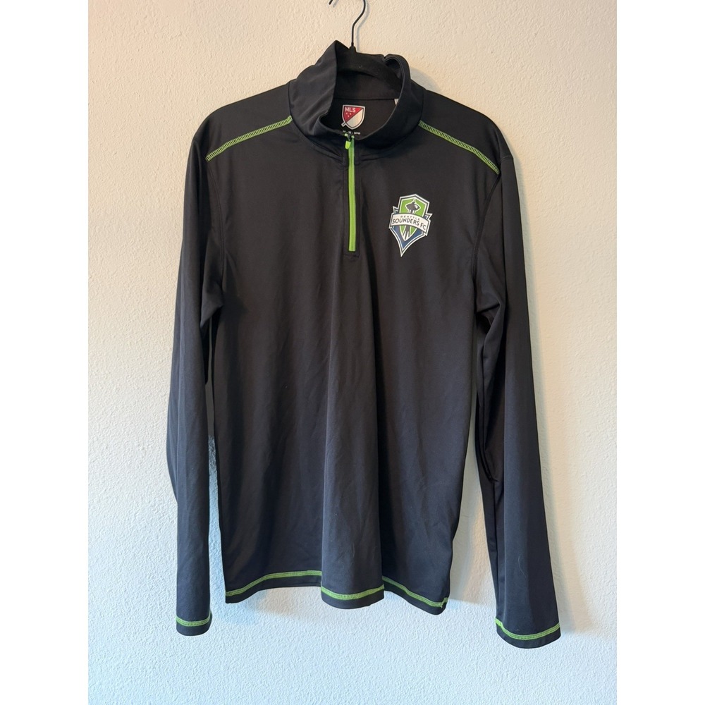 MLS Seattle Sounders Black  1/4 Zip Long SleevePoly Zip Jersey Size‎ Medium